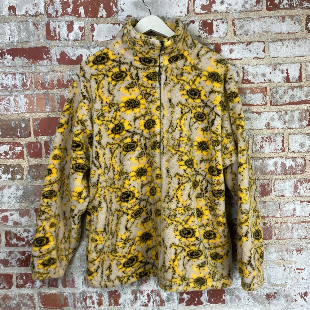 Vintage Yellow Sunflower Fleece Coat, made in America Medium